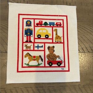 Teddy bear rocking horse baby sampler cross stitch embroidery handmade nursery